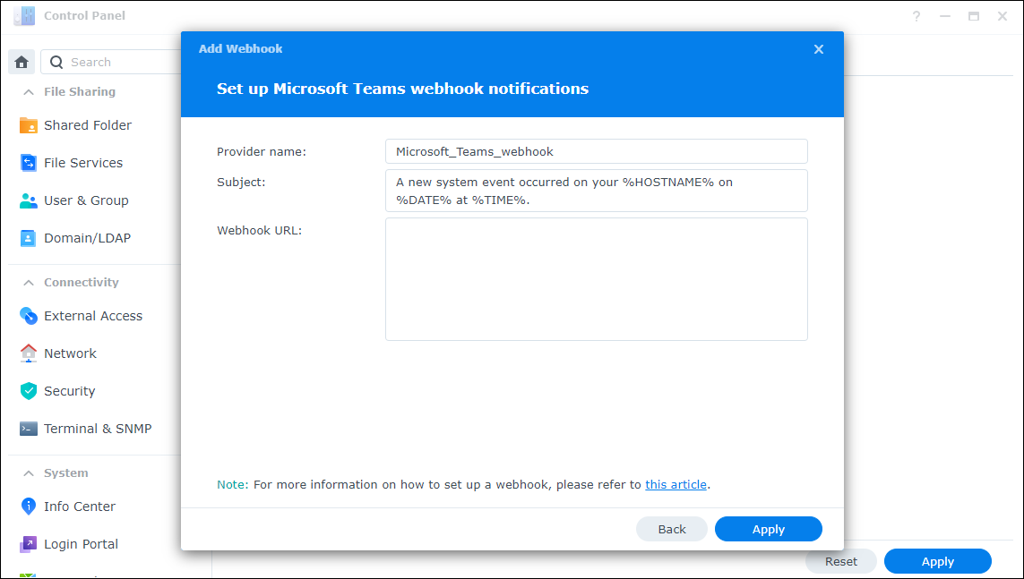 How Can I Configure The Microsoft Teams Webhook To Receive Dsm System