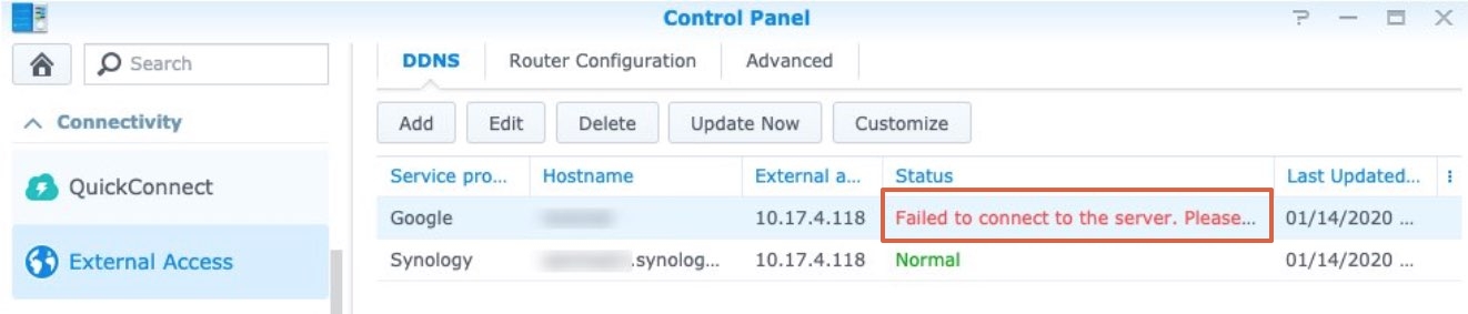 DDNS Status Displays Failed To Connect To The Server What Can I Do Synology Knowledge Center