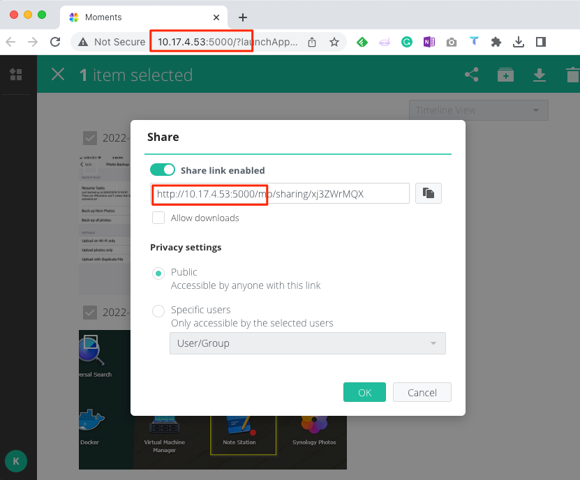 How does Synology Moments generate share links? Synology Knowledge Center