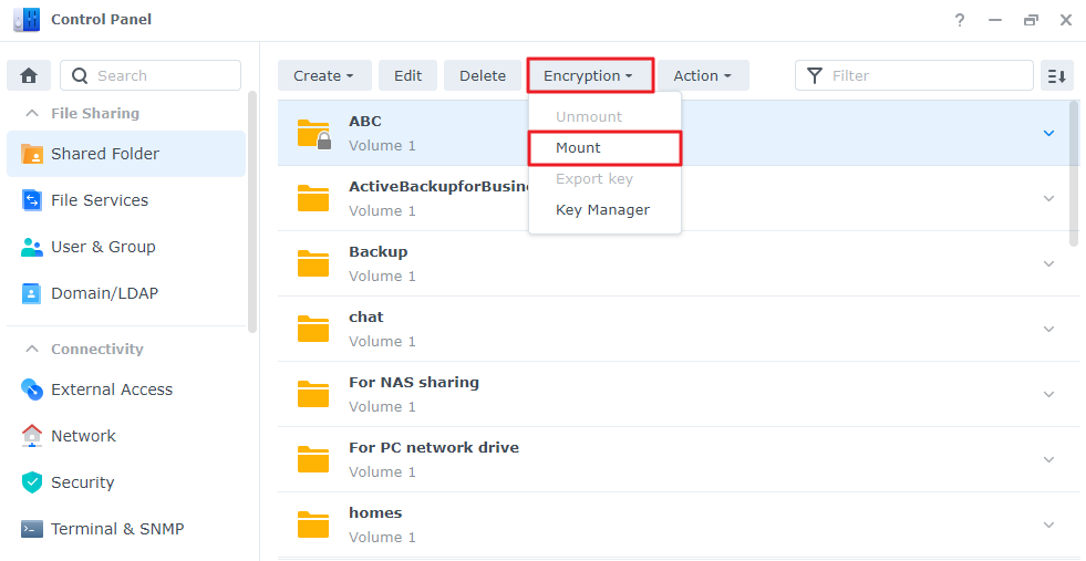 team folders synology drive app