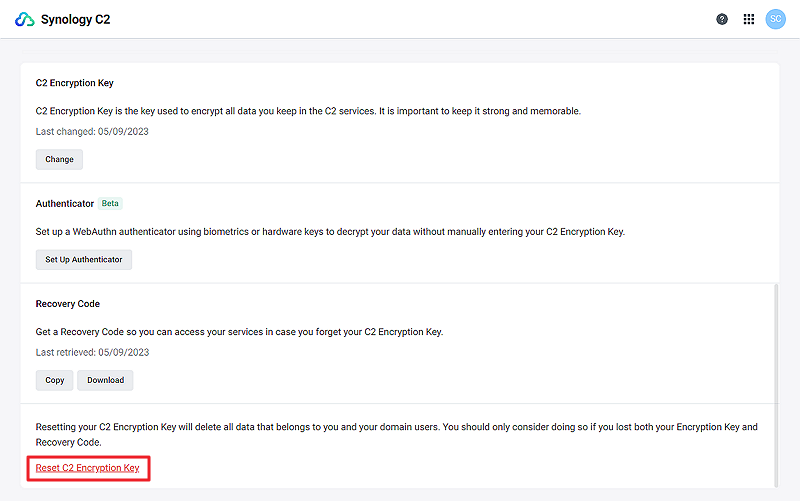 I forgot my C2 Encryption Key. What can I do? - Synology Knowledge Center