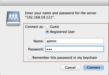 enter your name and password for the server mac windows