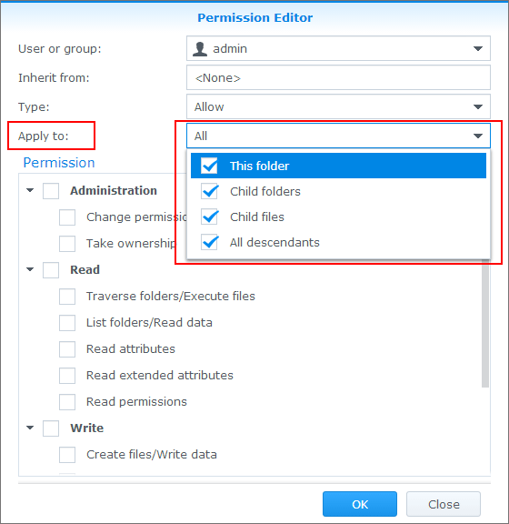 Assign Shared Folder Permissions DSM Synology Bilgi Merkezi