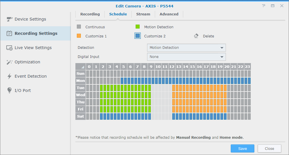 Axis camera station yellow dot continuous recording vvtidyna